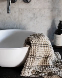 Tell me More Nella Waffle Towel Taupe Stripe
