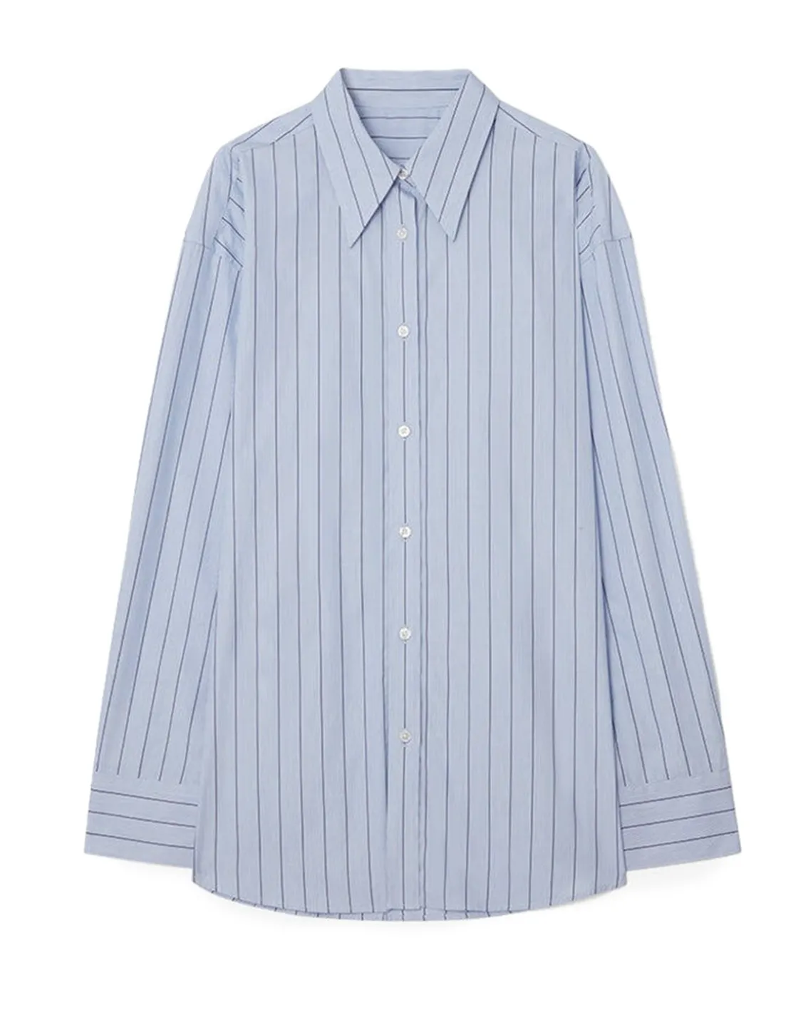 Teurn Studios Pointy Collar Poplin Shirt Blue Pinstripe
