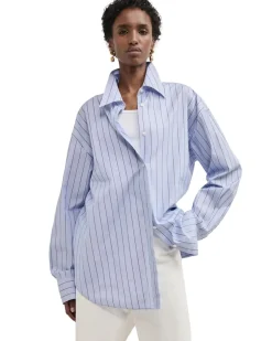 Teurn Studios Pointy Collar Poplin Shirt Blue Pinstripe