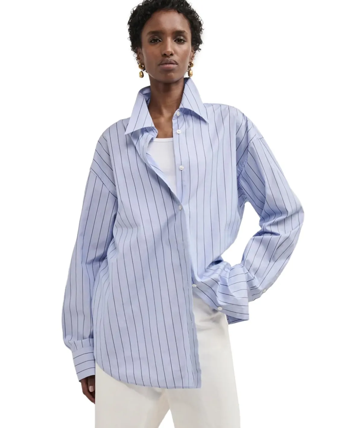 Teurn Studios Pointy Collar Poplin Shirt Blue Pinstripe