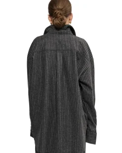 Teurn Studios Pointy Collar Overshirt Grey Pinstripe