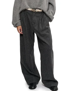 Teurn Studios Relaxed-Fit Pleated Trousers Grey Pinstripe