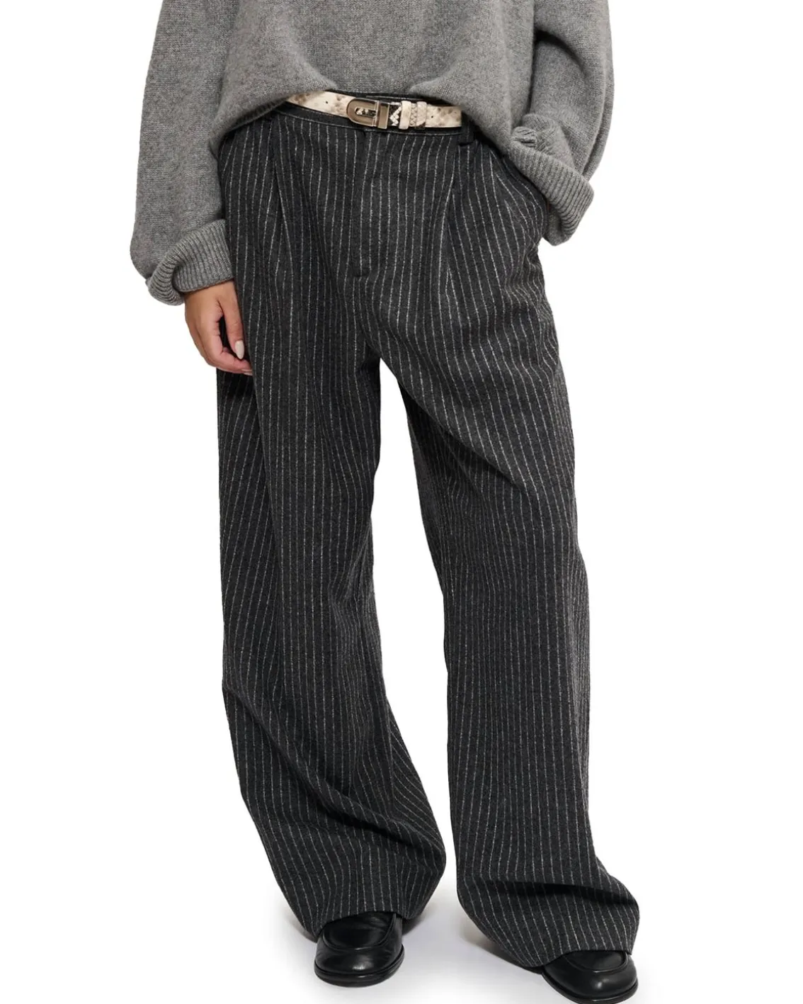Teurn Studios Relaxed-Fit Pleated Trousers Grey Pinstripe