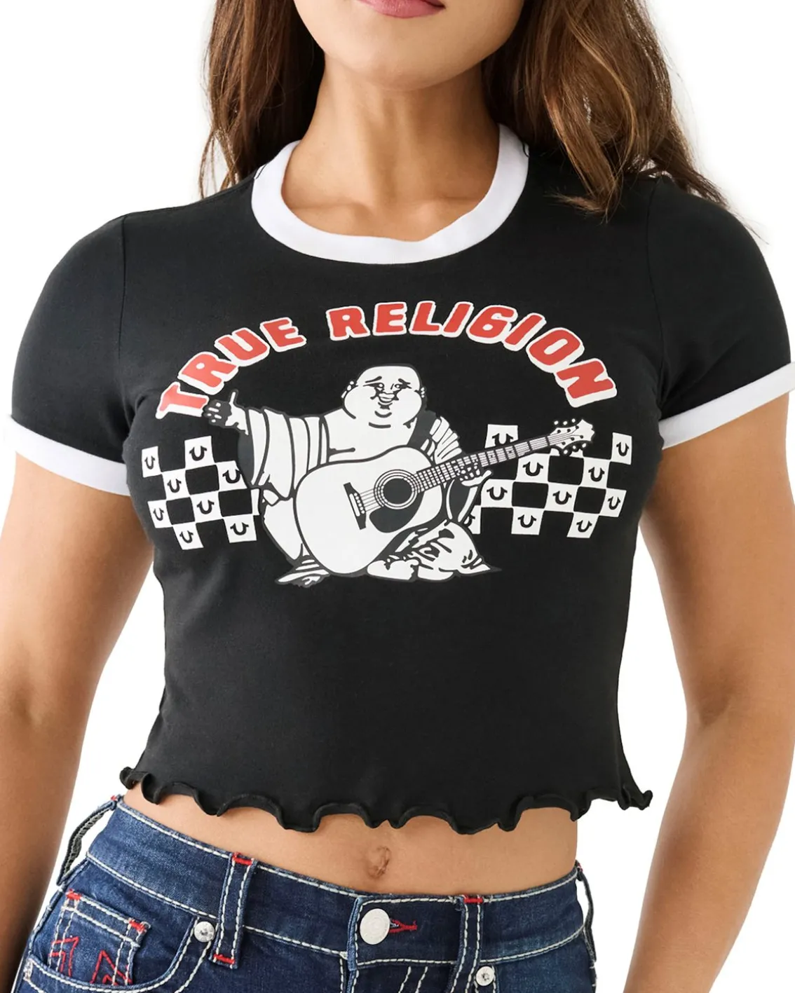 True Religion Buddha Baby Tee Jet Black