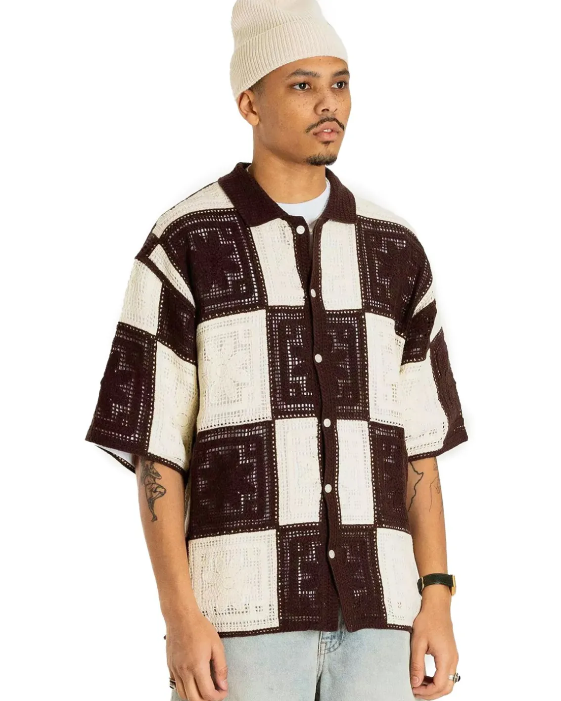 Woodbird Banks Crochet Knit Brown/off white