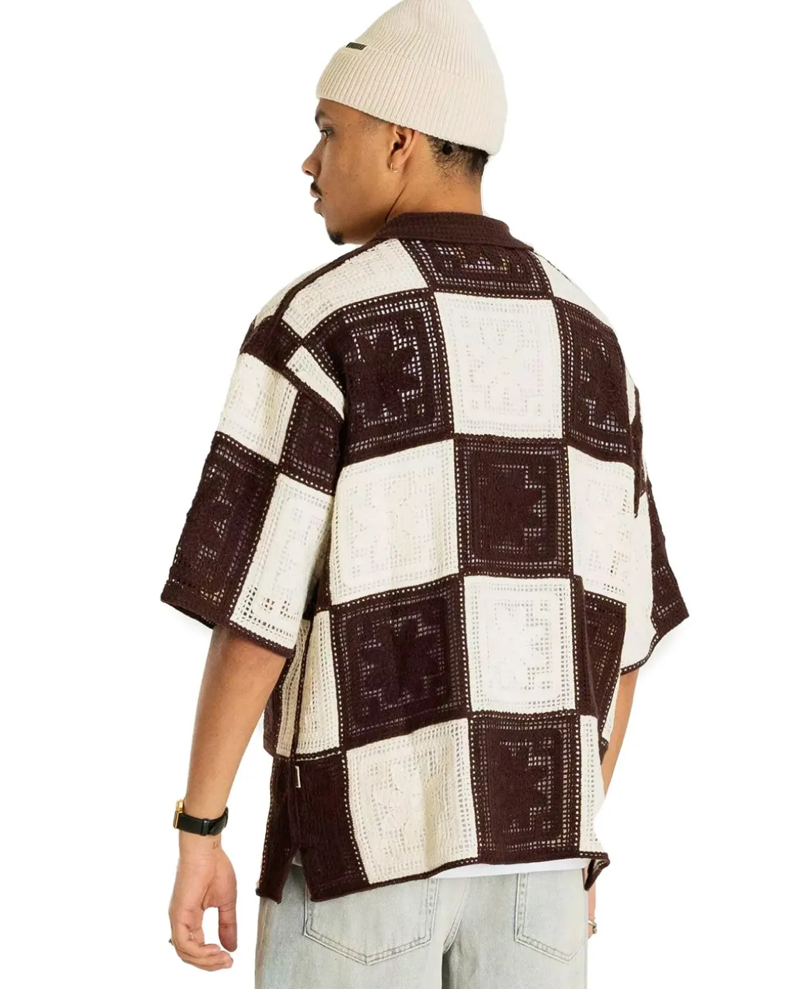 Woodbird Banks Crochet Knit Brown/off white